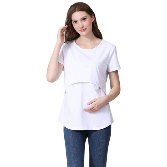 Camiseta informal holgada de manga corta con diseño curvo para embarazadas