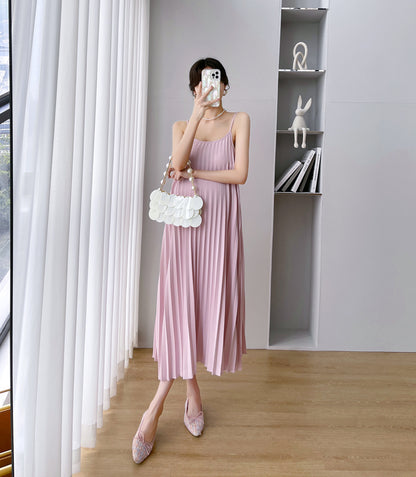 Vestido camisola plisado de color liso holgado informal para embarazadas