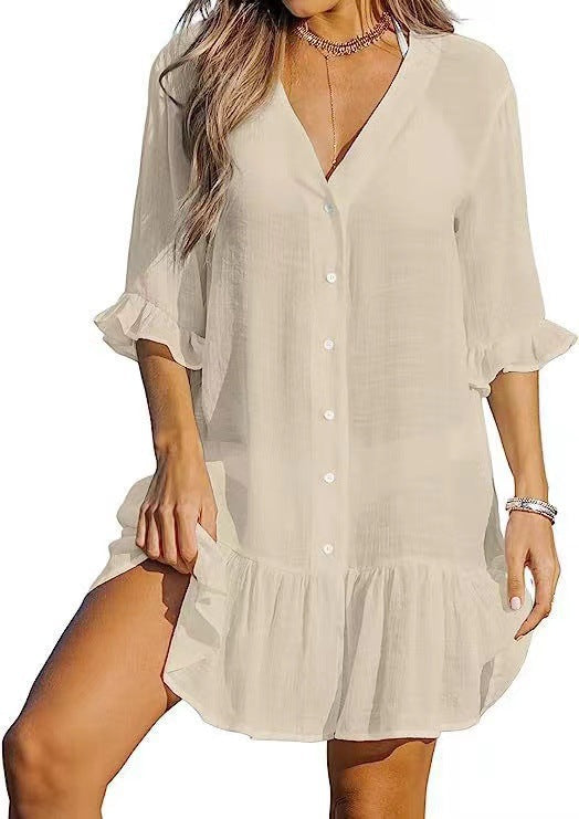 Traje de baño de verano para mujer, estilo casual, con escote en V y color liso