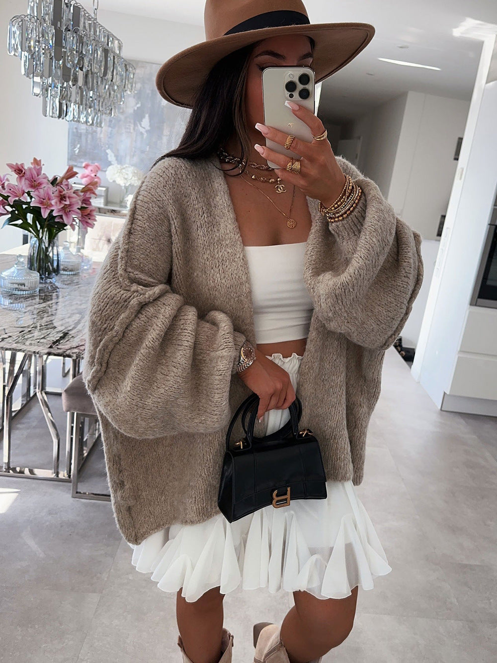 Autumn Winter Women Casual Loose Solid Color Long Sleeve Cardigan Knitted Sweater Coat