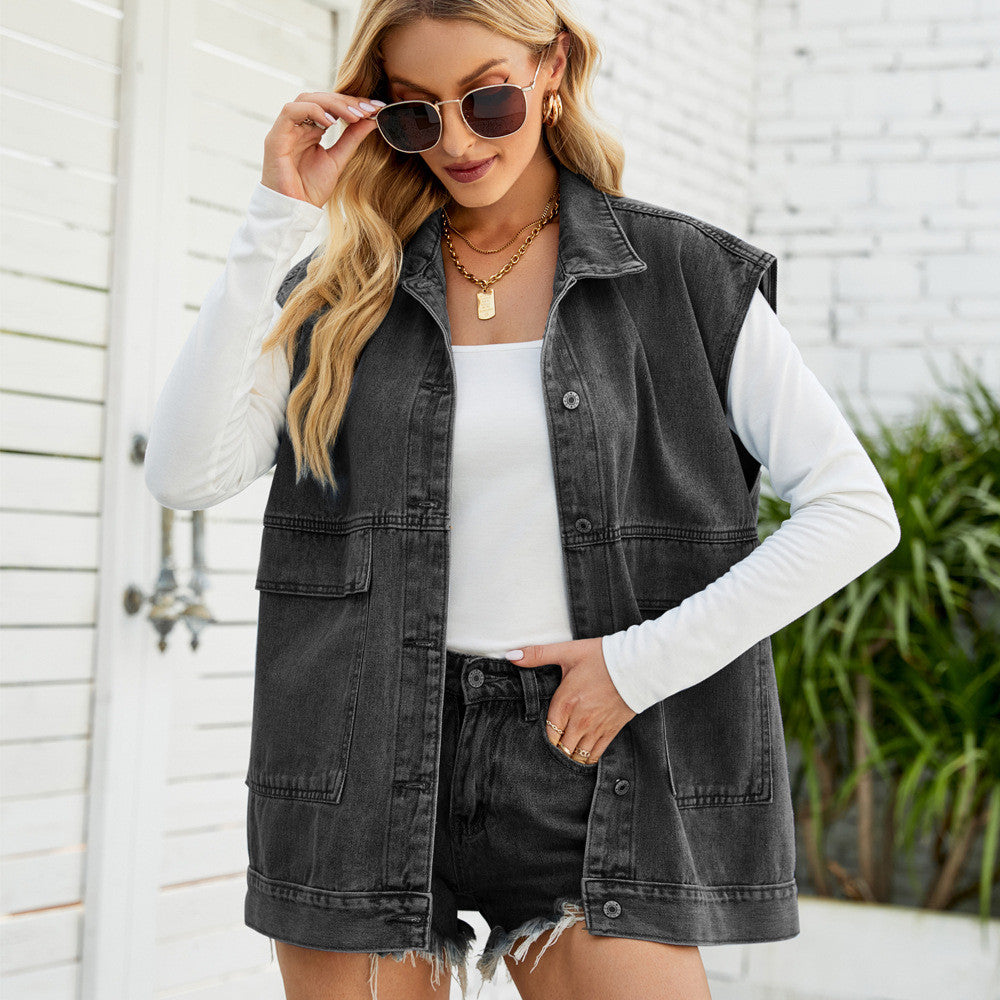 Chaleco vaquero sin mangas de moda casual y vanguardista de verano para mujer
