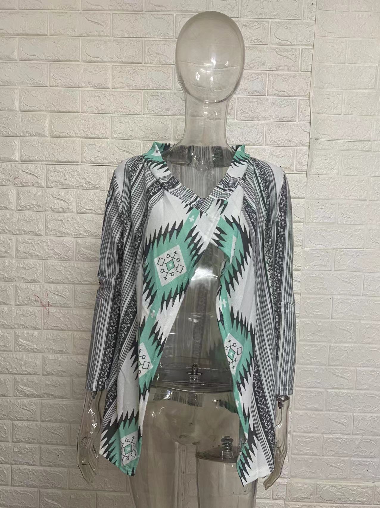 Cárdigan informal vintage con estampado geométrico irregular para mujer