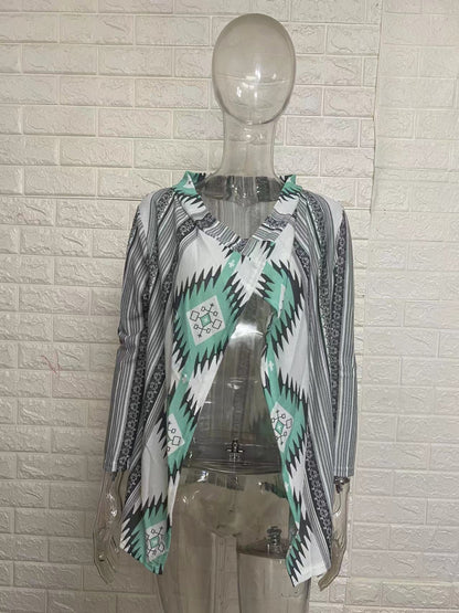 Cárdigan informal vintage con estampado geométrico irregular para mujer