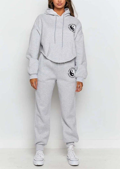 Conjunto de dos piezas con sudadera y pantalón estampado holgado informal para mujer