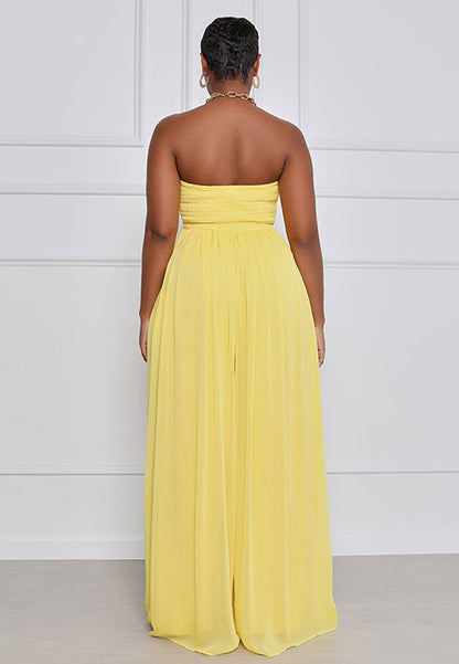 Women Fashion Casual Solid Color Chiffon Sleeveless Wide Leg High-Waisted Jumpsuit