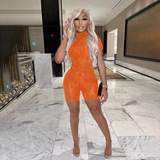 Women Fashion Casual Solid Color Hollow-Out Short-Sleeved Rompers