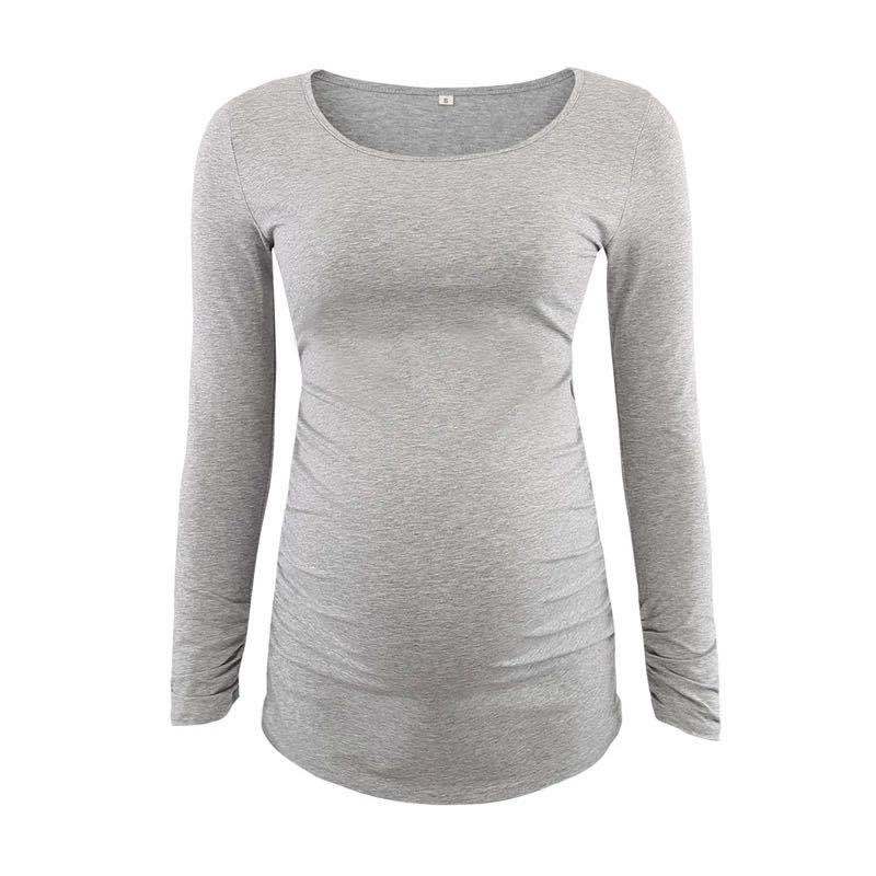 Camiseta informal de manga larga ajustada con cuello redondo y color liso para embarazadas
