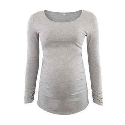 Camiseta informal de manga larga ajustada con cuello redondo y color liso para embarazadas