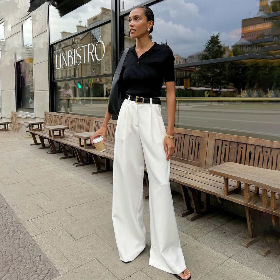 Women Fashion Casual Simple High Waist Loose Pants