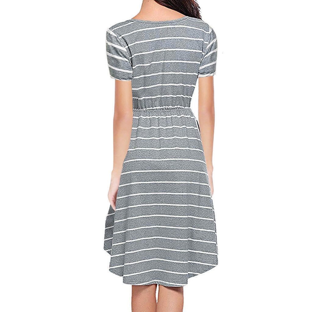 Pregnant Woman Fashion Casual Stripe Round-Neck Short-Sleeve Breastfeeding Dress