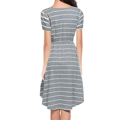 Pregnant Woman Fashion Casual Stripe Round-Neck Short-Sleeve Breastfeeding Dress
