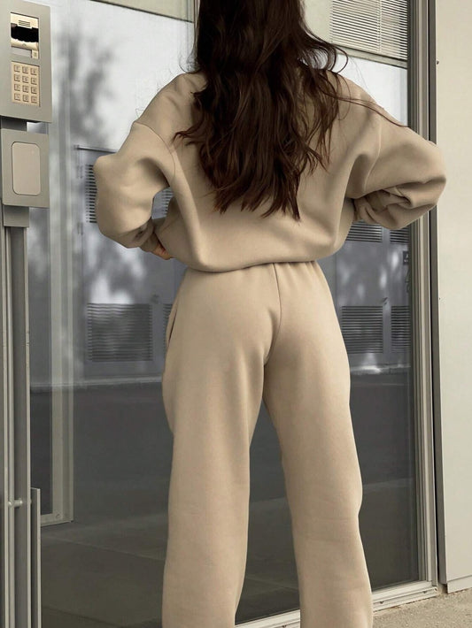 Conjunto de dos piezas de sudadera informal de manga larga y gruesa para mujer, pantalones ajustados de cintura alta