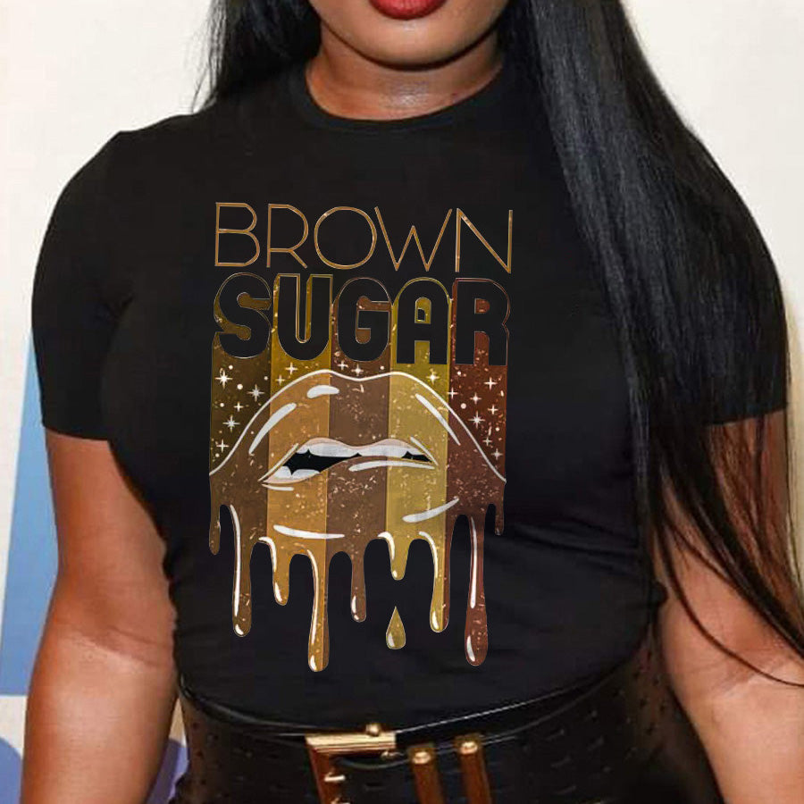 Women Fashion Casual Plus Size Printed Round Neck T-Shirt