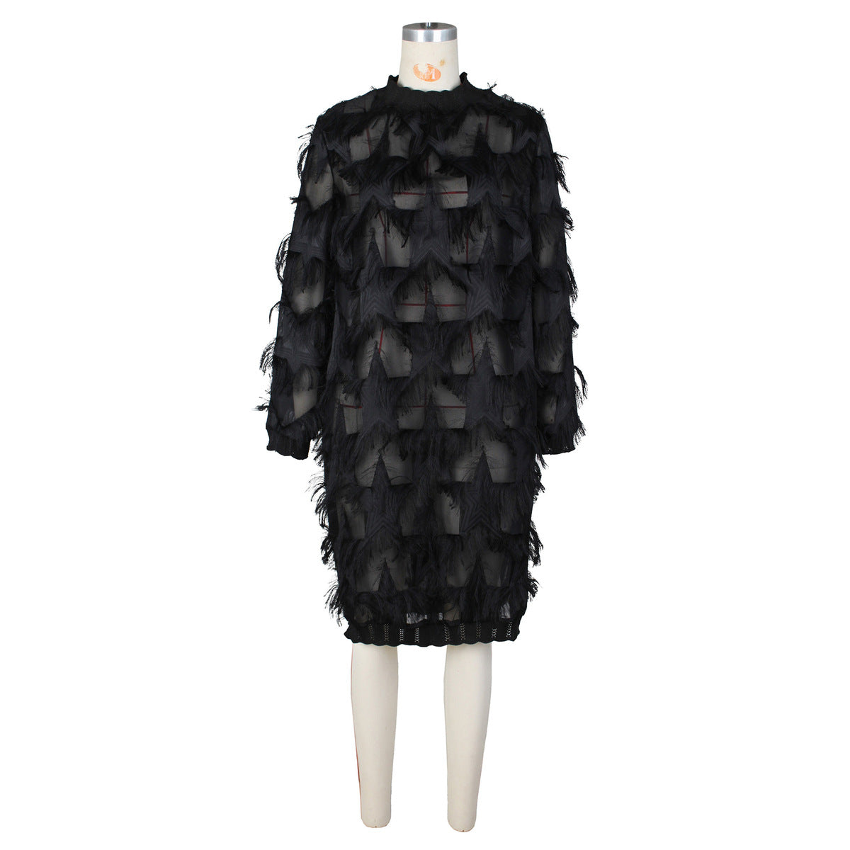 Women Fashion Casual Chiffon Tassel Threaded Lace Loose Dress
