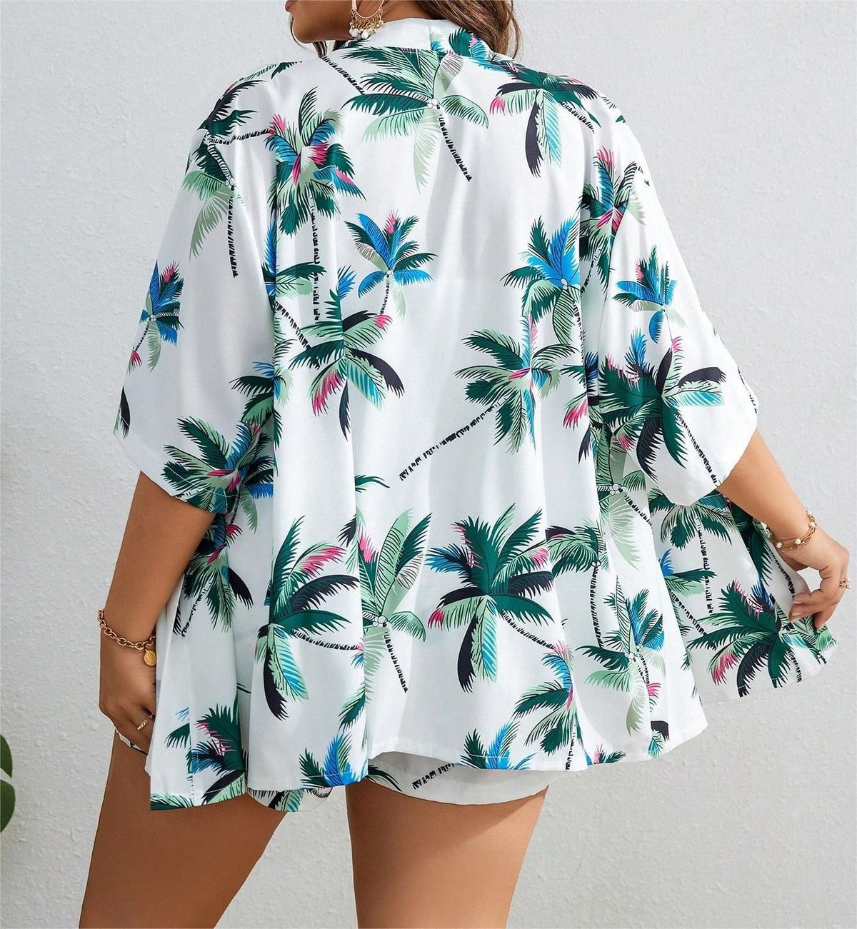 Conjunto de dos piezas para mujer, informal, de vacaciones, con top de manga corta, pantalones cortos de cintura alta y cordones