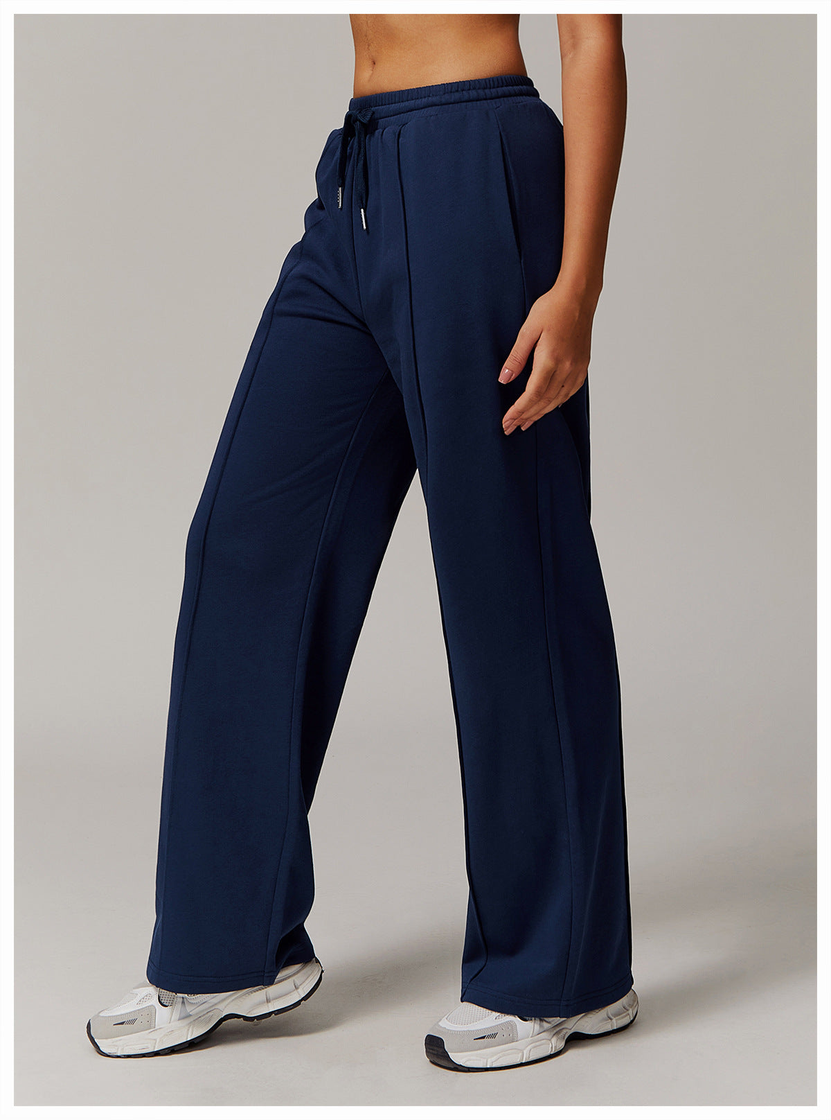 Women Fashion Casual Solid Color High Waist Loose Sports Pants
