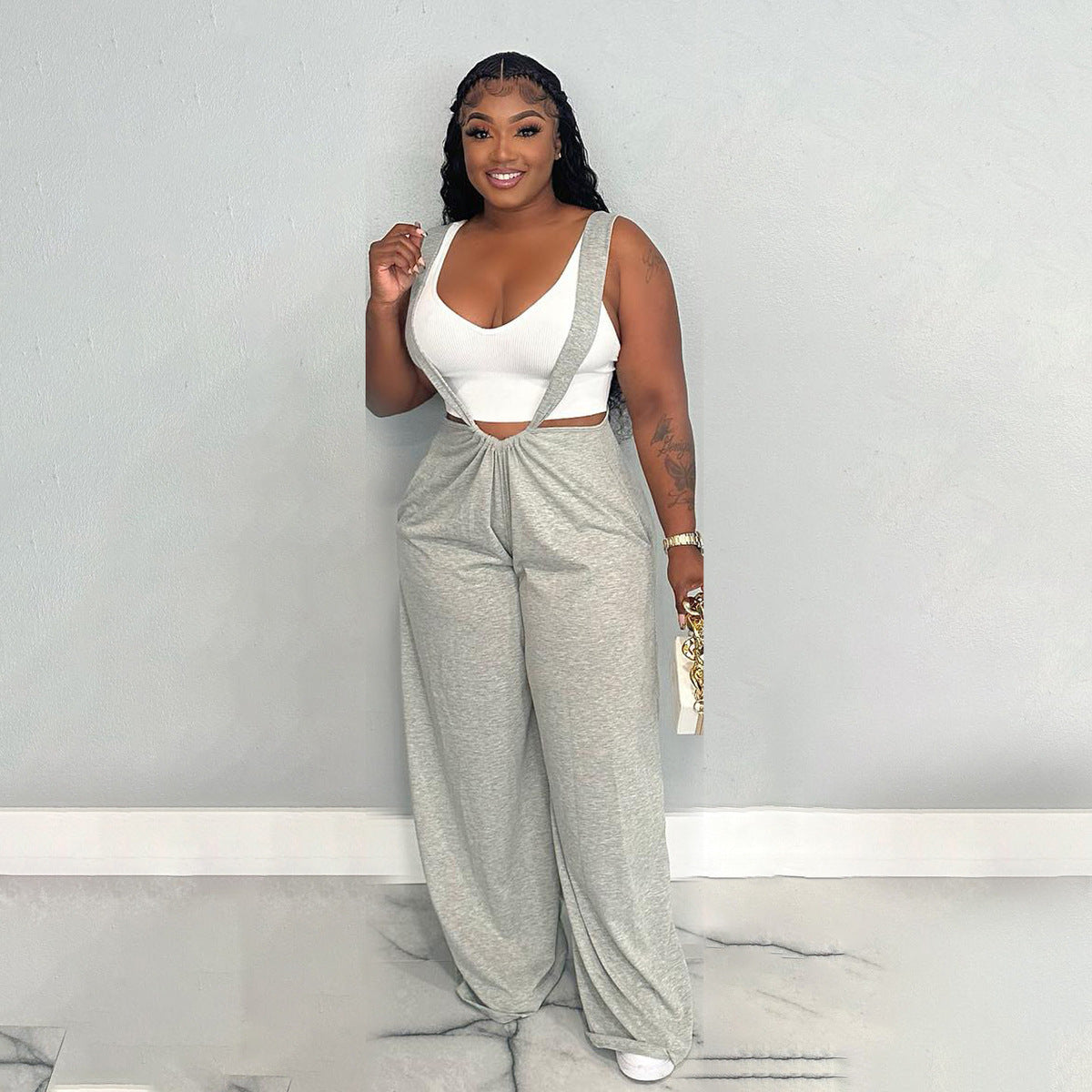 Women Fashion Casual Hip-Hop Solid Color Lace-Up Two-Wear Loose Pant