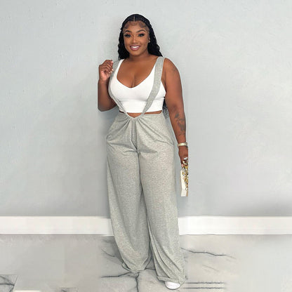 Women Fashion Casual Hip-Hop Solid Color Lace-Up Two-Wear Loose Pant
