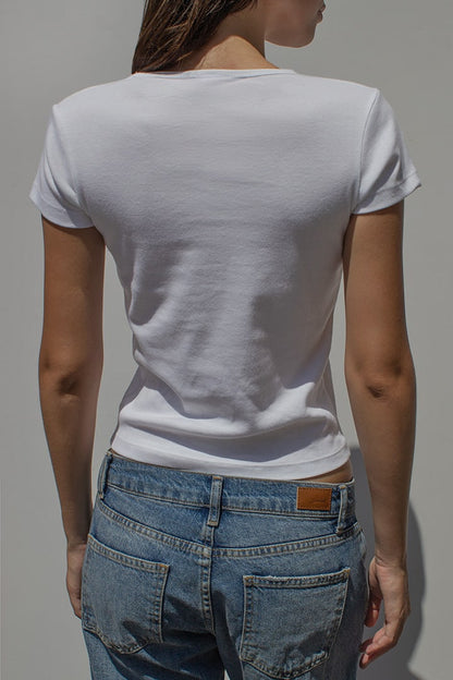 Camiseta informal de manga corta con estampado ajustado para mujer