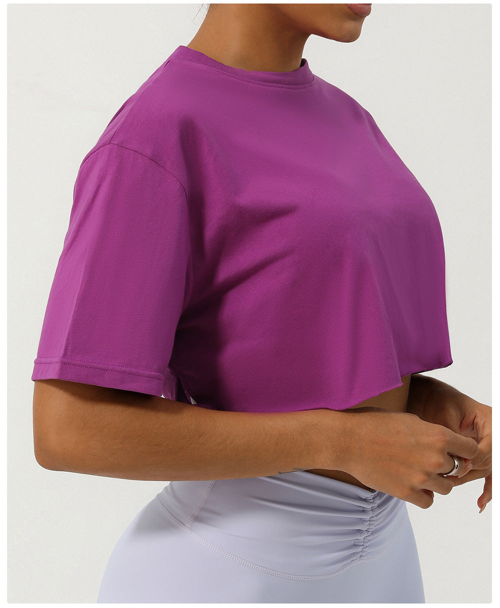 Women Fashion Casual Solid Color Short-Sleeve Loose Sports T-Shirt