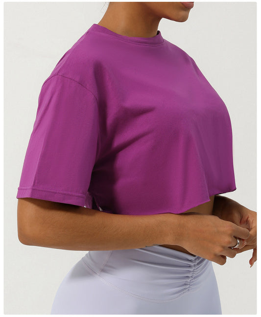 Women Fashion Casual Solid Color Short-Sleeve Loose Sports T-Shirt