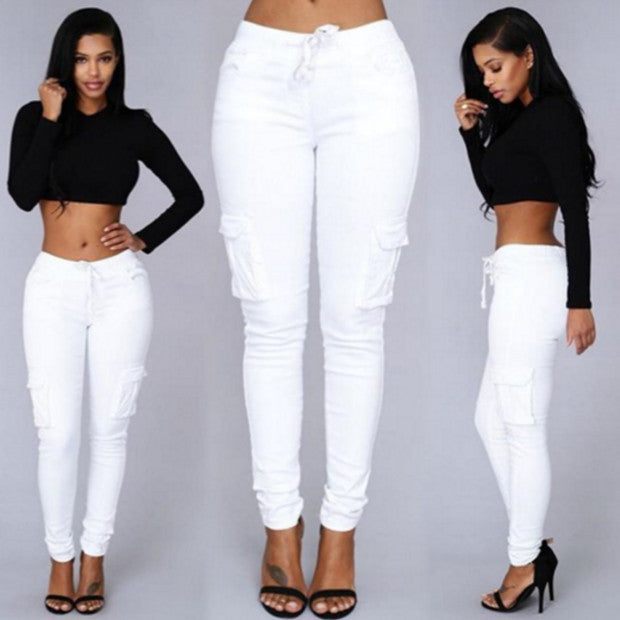 Vaqueros ajustados de color liso informales a la moda para mujer