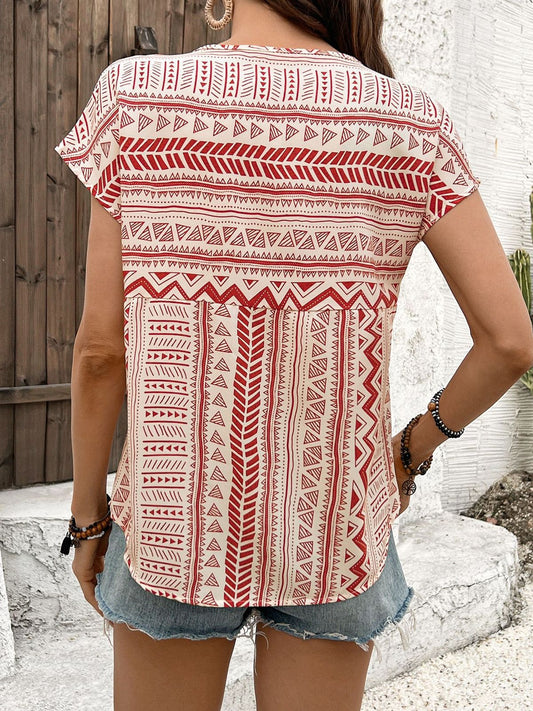 Blusa informal de manga corta con estampado geométrico para mujer