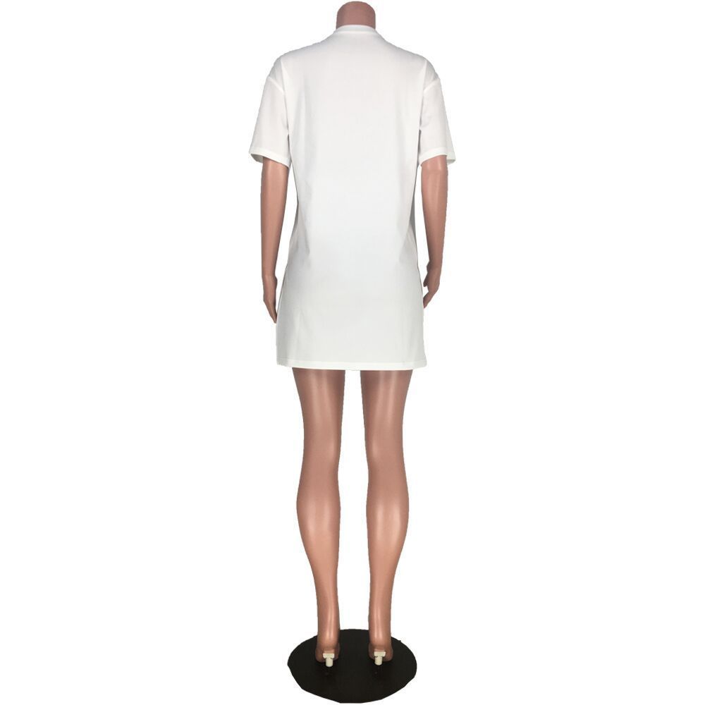 Fashion Women Edgy Casual Short Sleeves Graphic Print Side-slit Dress
