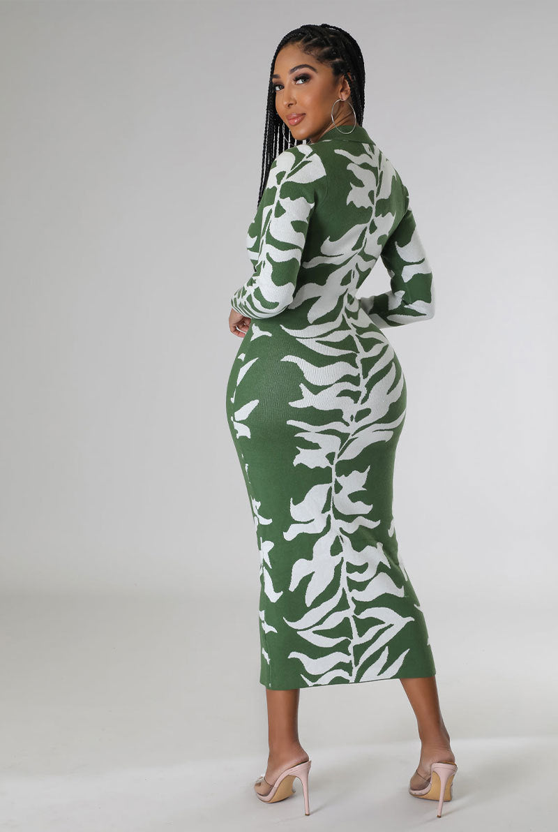 Women Fashion Casual Printed Lapel Long Sleeve Single Breasted Dress