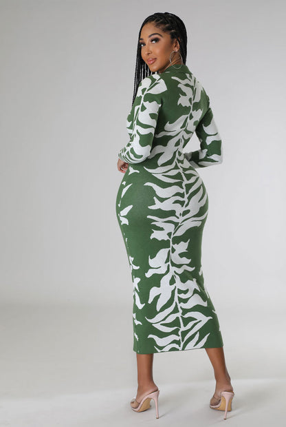 Women Fashion Casual Printed Lapel Long Sleeve Single Breasted Dress