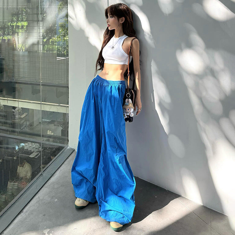 Women Fashion Casual Loose Solid Color High Waist Straight Pants