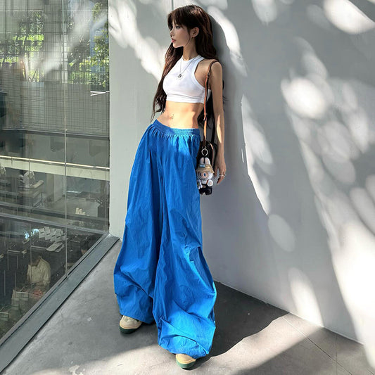 Pantalones rectos de cintura alta de color sólido sueltos casuales de moda para mujer