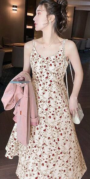 Women Casual Vacation Floral Print Spaghetti Strap Midi Dress