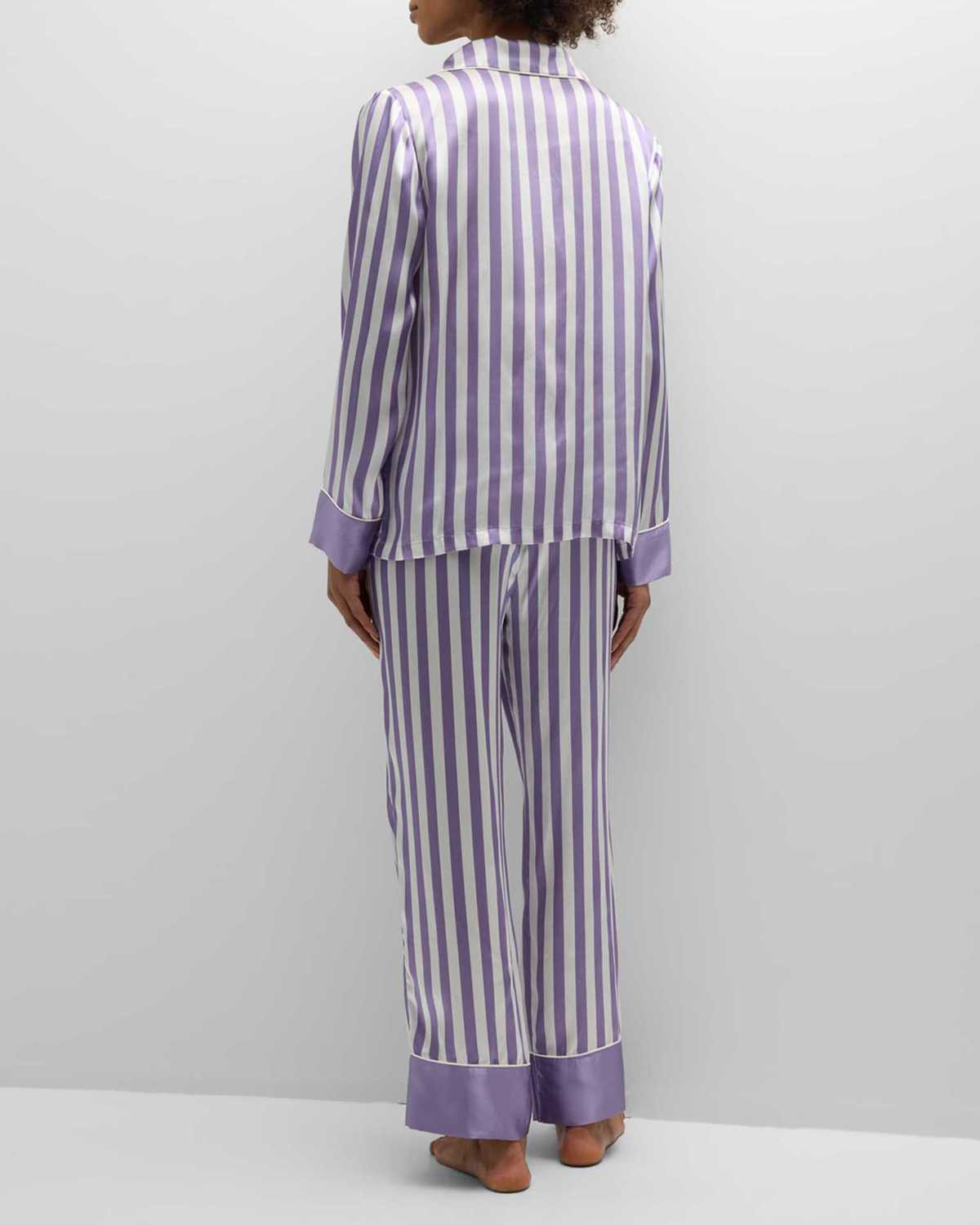 Conjunto de pijama de dos piezas para mujer, informal, a rayas, con solapa, manga larga, pantalones holgados
