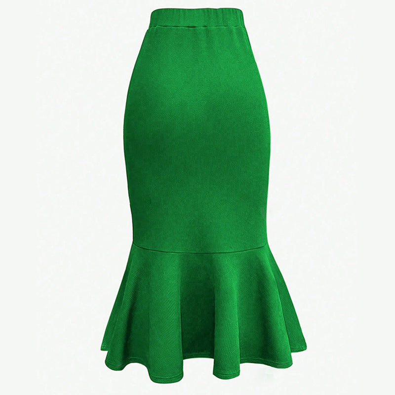 Women Casual Simple Solid Color Pleated High Waist Fishtail Wave Skirt