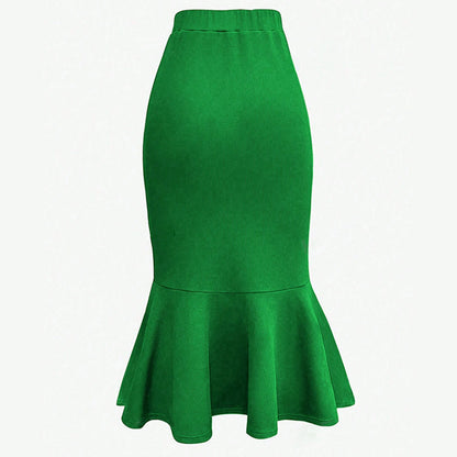 Women Casual Simple Solid Color Pleated High Waist Fishtail Wave Skirt
