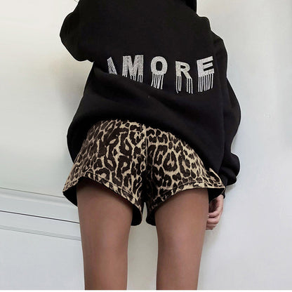 Women Casual Retro Leopard Wide Leg Shorts