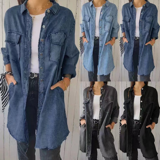 Chaqueta vaquera informal de moda para mujer con bolsillo