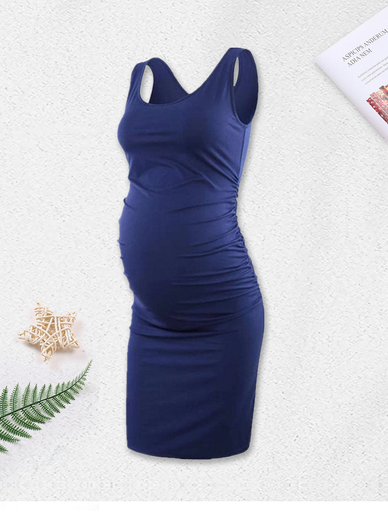 Vestido informal de verano para embarazadas, de color liso, con cuello redondo y sin mangas