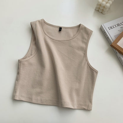 Top corto informal básico de color liso para mujer