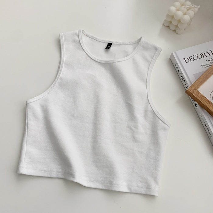Top corto informal básico de color liso para mujer