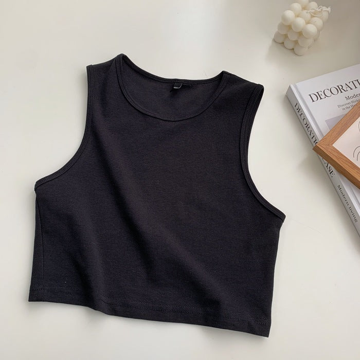Top corto informal básico de color liso para mujer