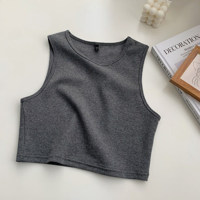 Top corto informal básico de color liso para mujer