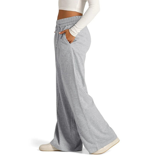 Women Fashion Casual Solid Color High-Waist Drawstring Wide-Leg Pants