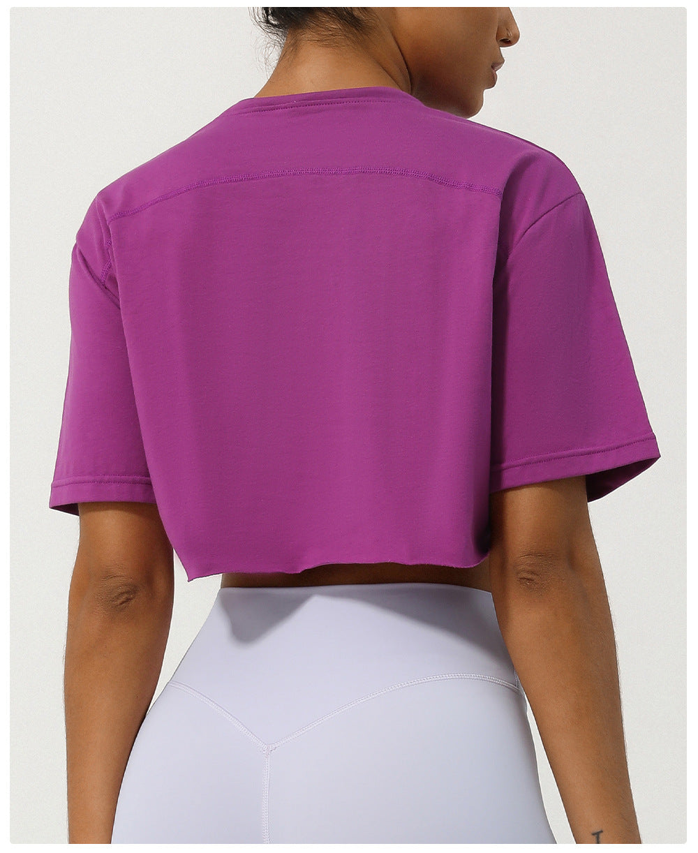 Women Fashion Casual Solid Color Short-Sleeve Loose Sports T-Shirt