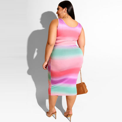 Conjunto de dos piezas de camiseta sin mangas con bloques de color y falda ajustada para mujer