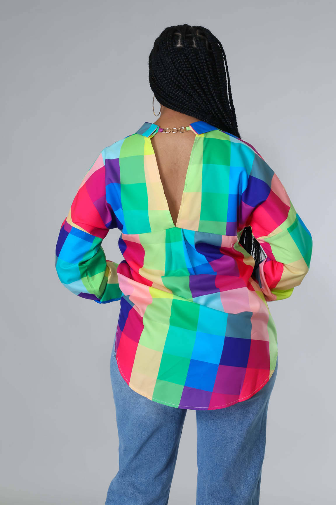 Blusa informal de verano para mujer, con solapa y manga larga, estampada a cuadros, para oficina