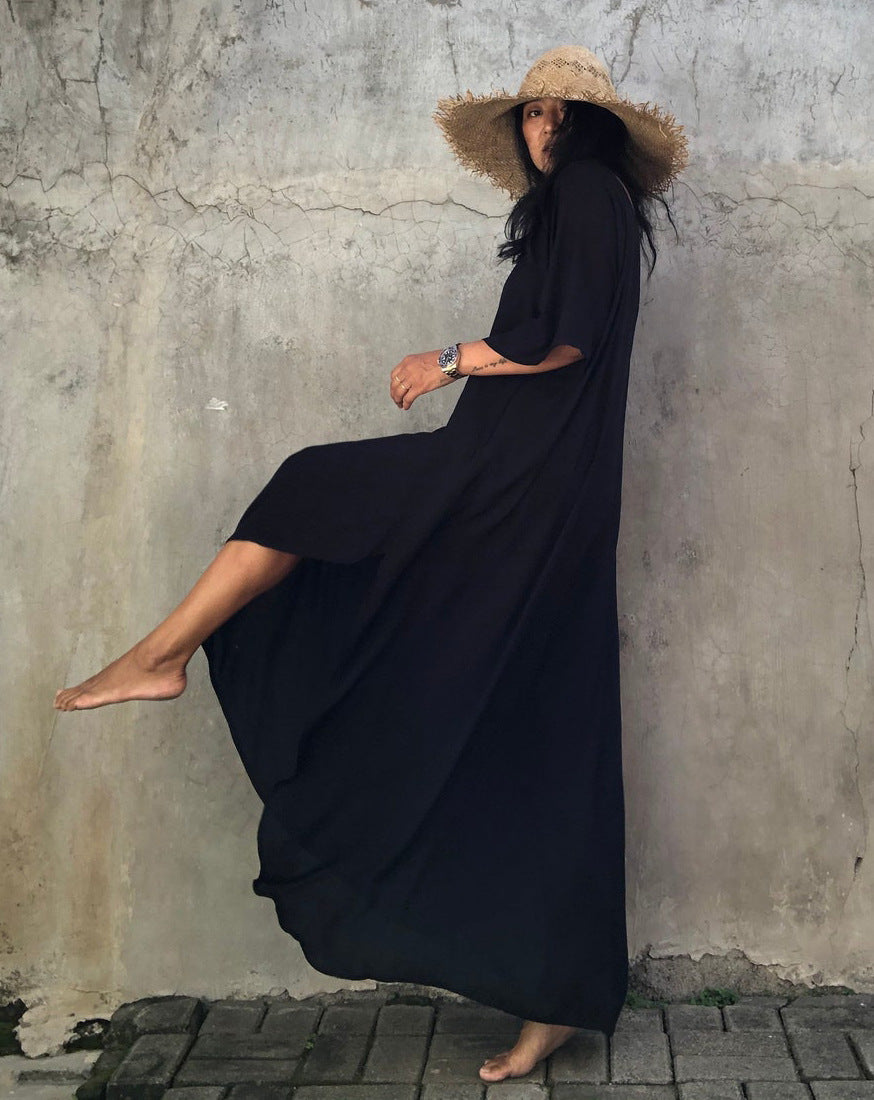 Traje de baño largo informal de color liso para mujer, ideal para vacaciones en la playa