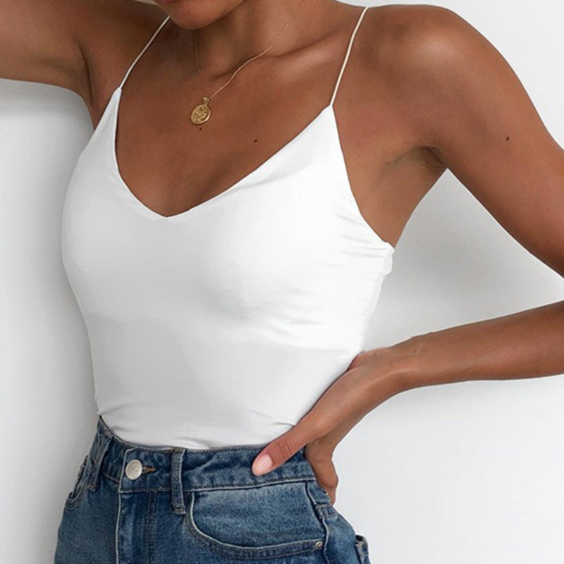 Women Casual Simple Solid Color Slim-Fit Spaghetti Strap Top