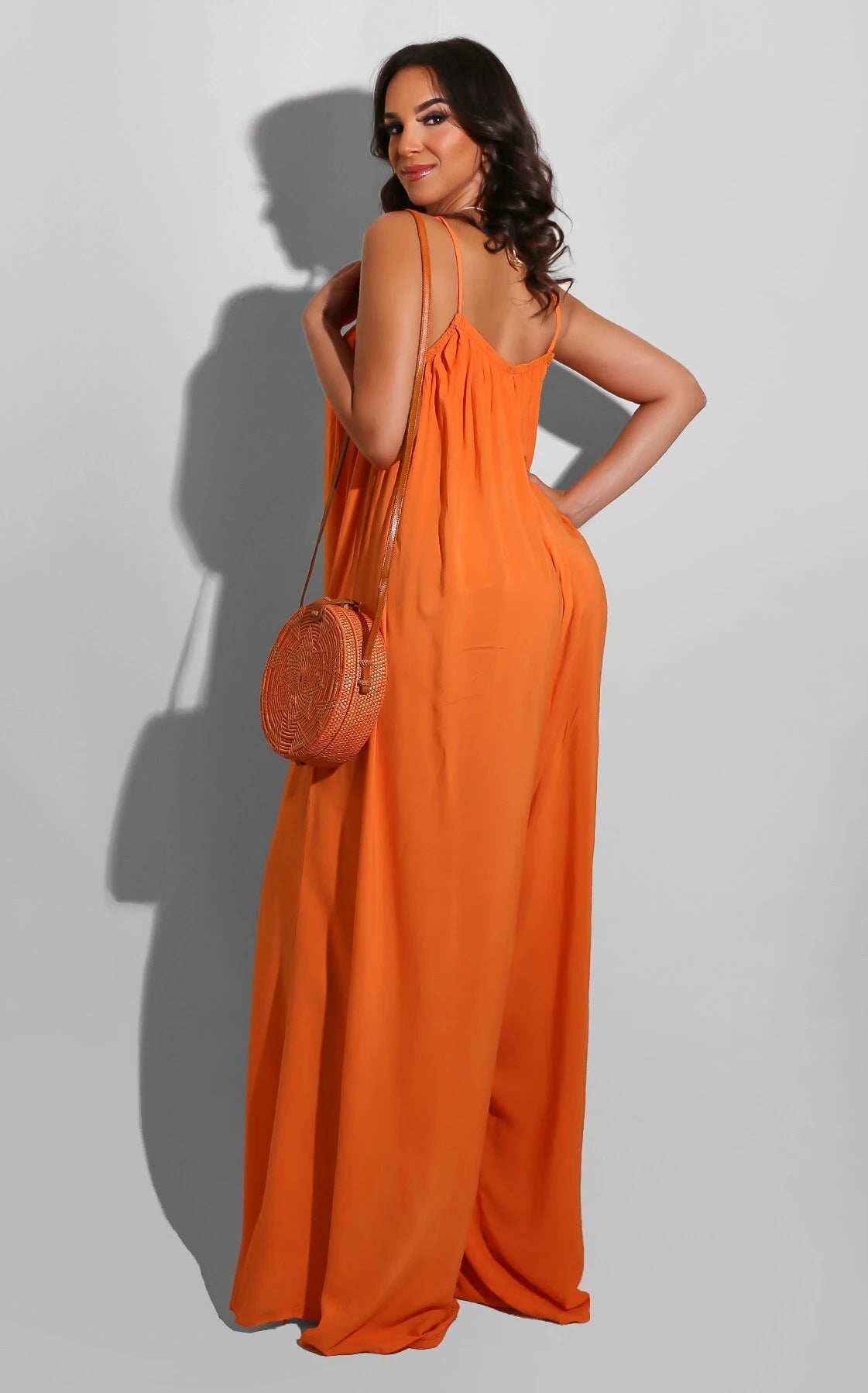 Women Fashion Casual Solid Color Spaghetti Strap Loose Jumpsuits